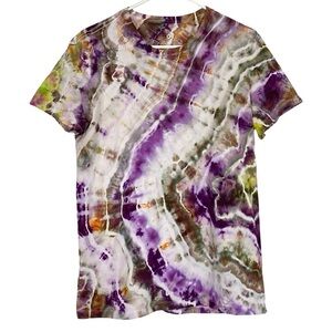 Handmade Geode Tie Dye Tee Mens Size Medium Unisex Tshirt Shirt Purple Crewneck